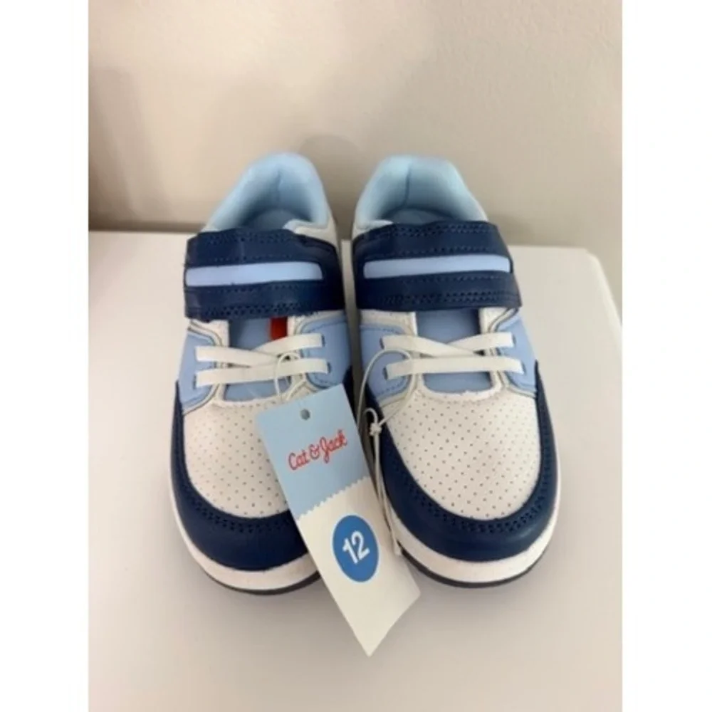 Cat & Jack Sneakers Boys Size 12 Blue White Hook Loop Casual Shoes NWT